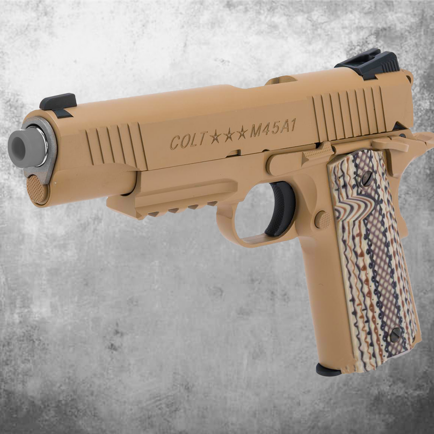 KWC Colt Licensed 1911 Tactical Full Metal Airsoft Gas Blowback Pistol, C02, Tan