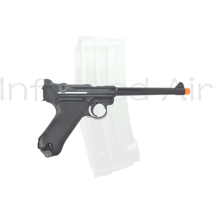 WE WWII Full Size / Metal Luger Airsoft Gas Blowback (Color: Black / 6 Inch)