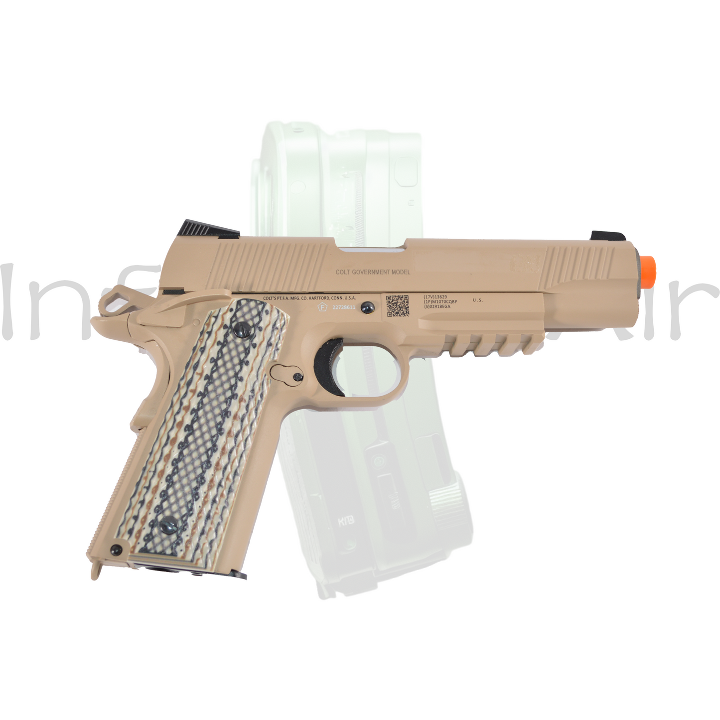 KWC Colt Licensed 1911 Tactical Full Metal Airsoft Gas Blowback Pistol, C02, Tan