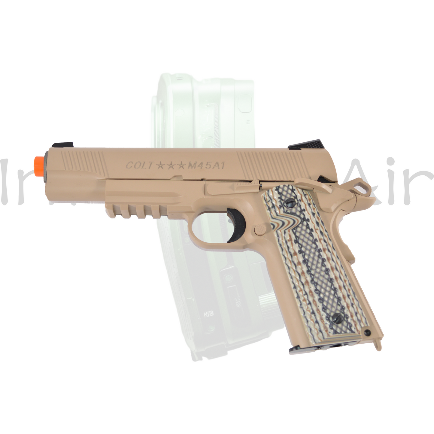 KWC Colt Licensed 1911 Tactical Full Metal Airsoft Gas Blowback Pistol, C02, Tan