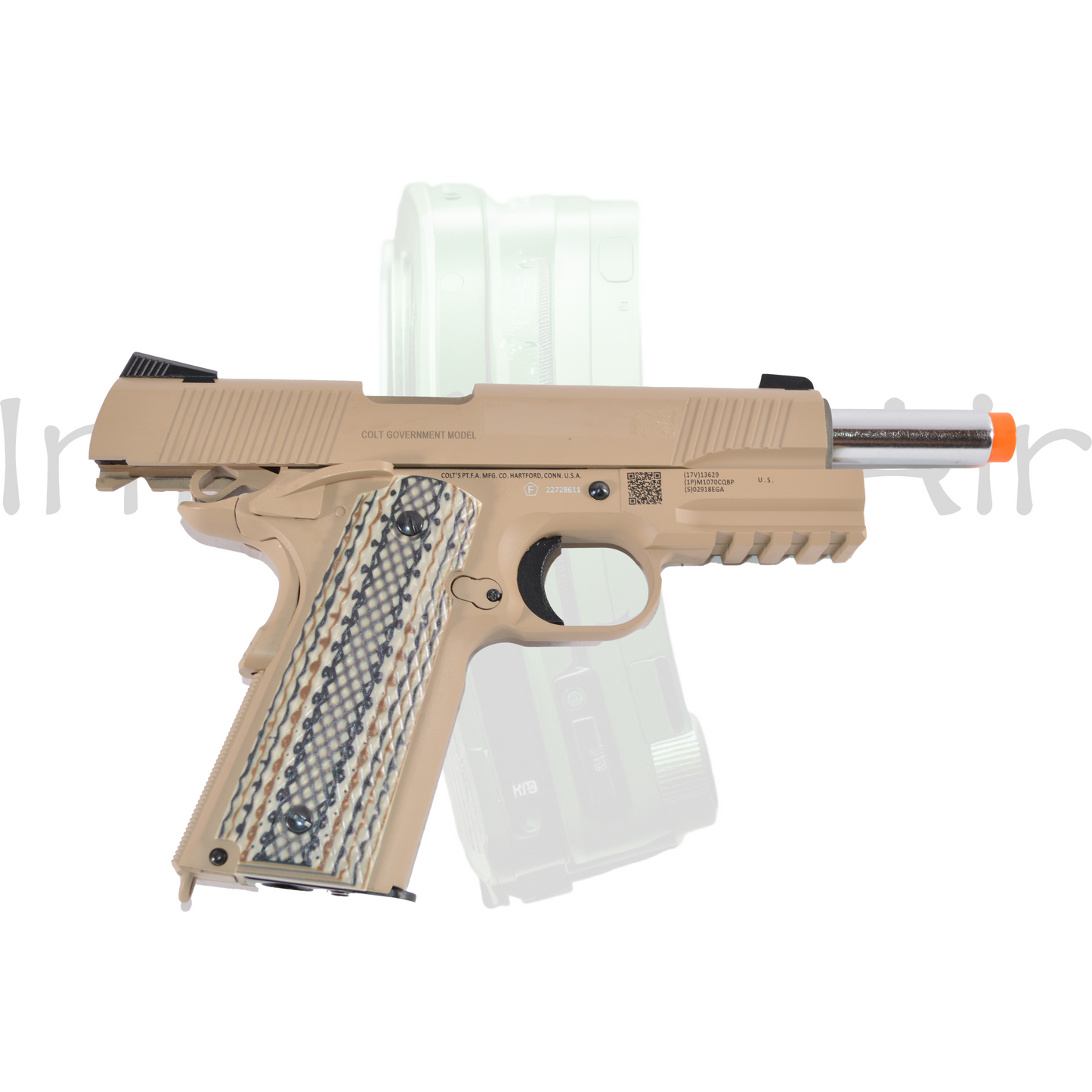 KWC Colt Licensed 1911 Tactical Full Metal Airsoft Gas Blowback Pistol, C02, Tan