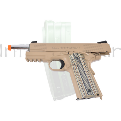 KWC Colt Licensed 1911 Tactical Full Metal Airsoft Gas Blowback Pistol, C02, Tan