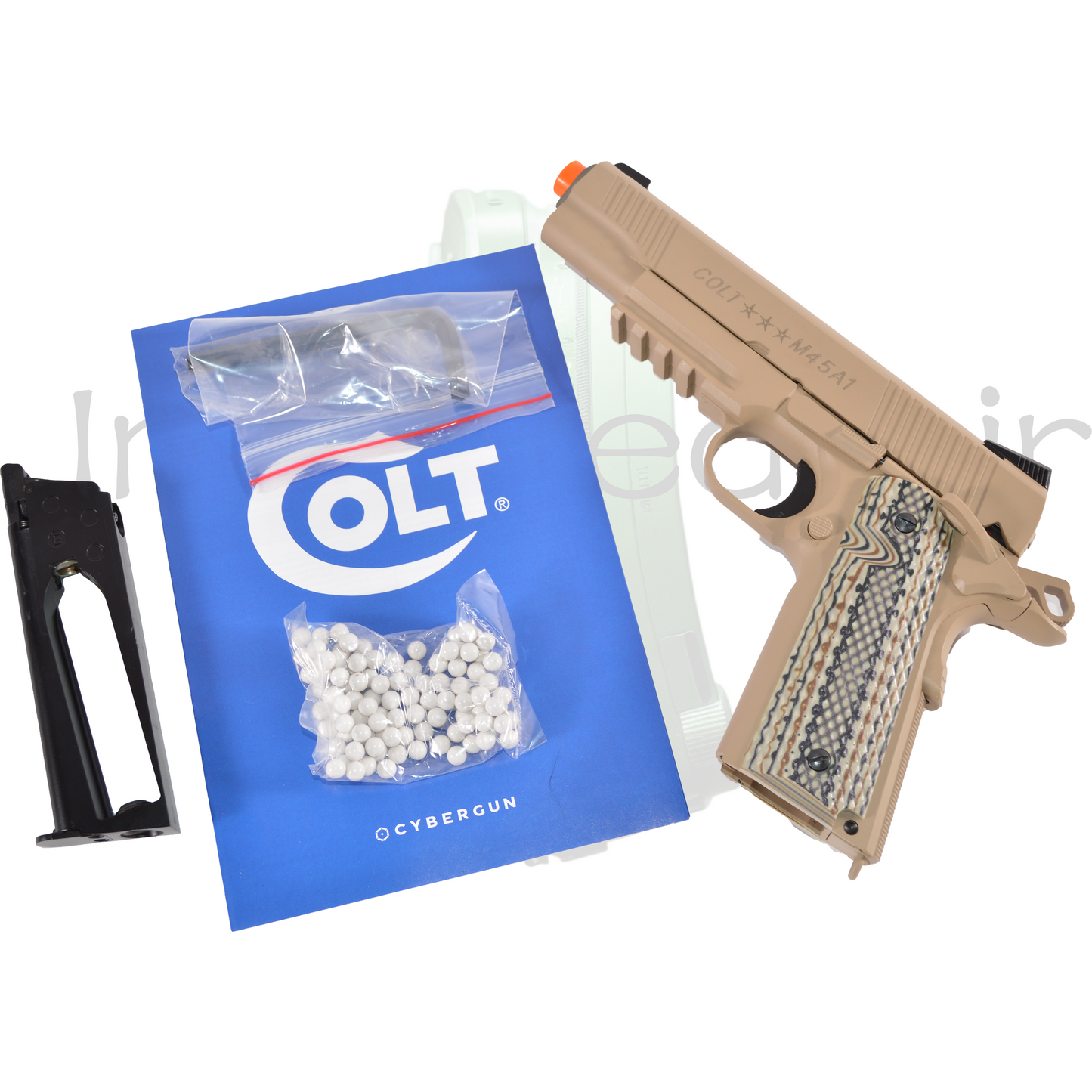 KWC Colt Licensed 1911 Tactical Full Metal Airsoft Gas Blowback Pistol, C02, Tan